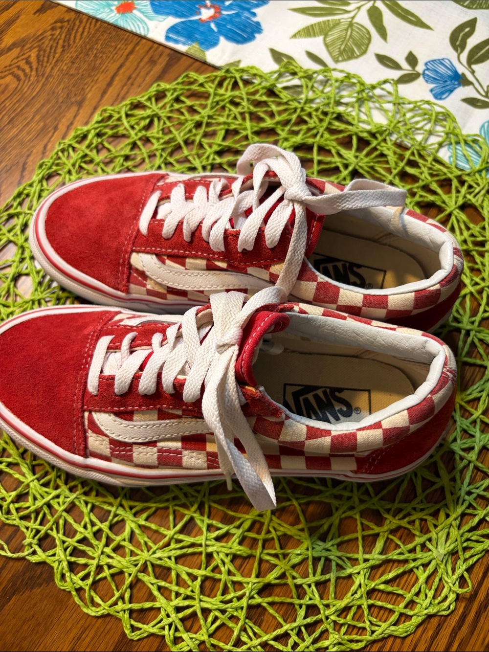 Vans Red and White Checkerboard Old Skool Sneakers - Picture 4 of 8